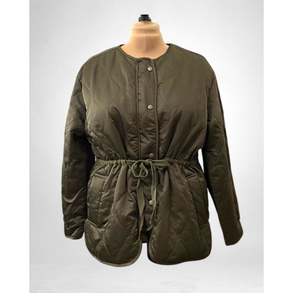 OAT New York Olive Green Quilted Satin Jacket, NWT! Size XL